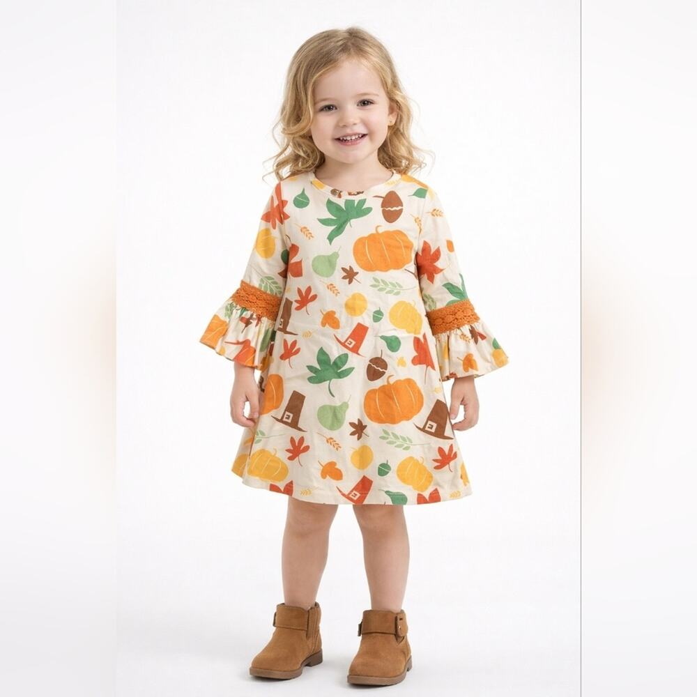Boutique Festive Pumpkin  Patch Autumn  Kids  Dress Sz M (3t #1393
